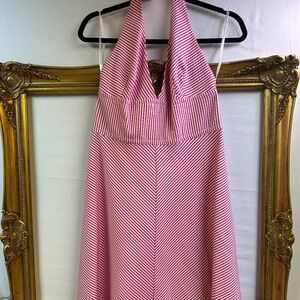 Trina Turk Seersucker Fuchsia and White Striped Halter Dress 12